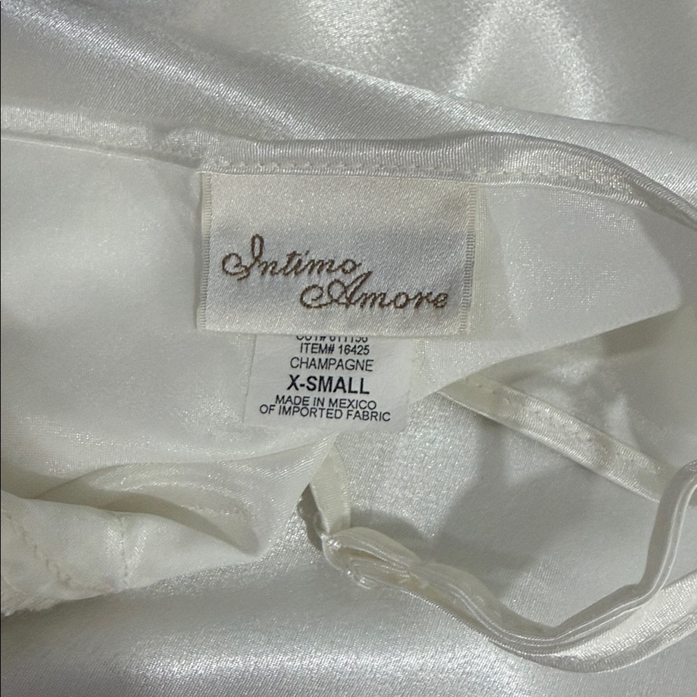 Intimo Amore Champagne Satin Slip Nightgown Floral Lace Trim XS Lingerie Soft - Picture 4 of 7